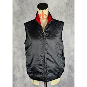 VTG Dressbarn Women M Reversible Zip Up Vest Black Nylon /Red Fleece Pockets EUC